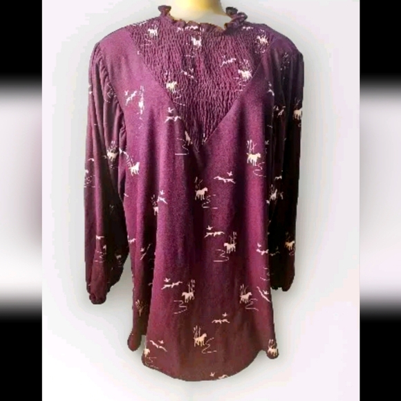 Lularoe Clara Eggplant Purple Womens Top with Dogs, Ducks, & Cattails NWT Size L - Picture 1 of 7